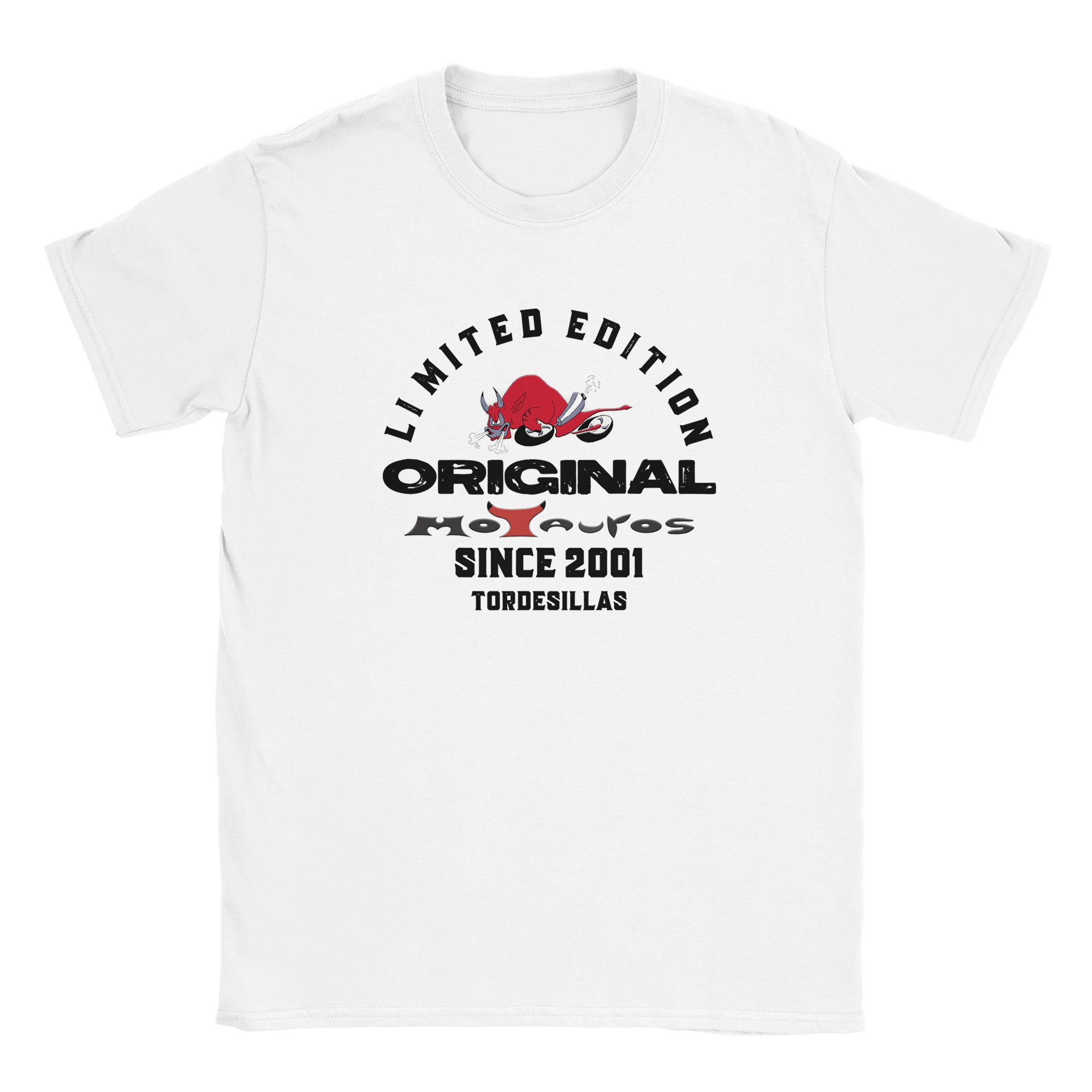 Camiseta Motauros Original oficial · blanca con letras oscuras · frontal