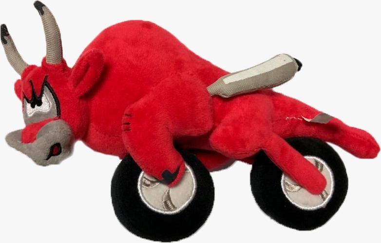 Peluche Motauros: toro rojo sobre moto